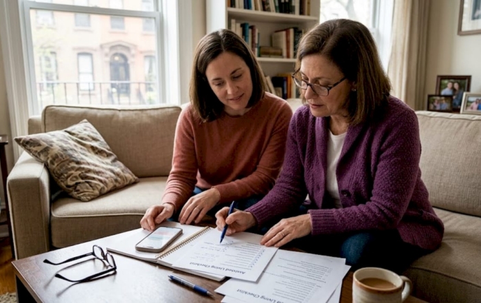 Mother and daughter review assisted living checklist
