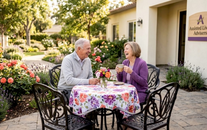 Senior couple at eldercare community outdoors
