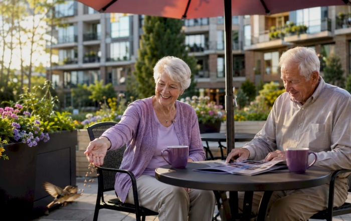 Senior couple enjoying urban community park